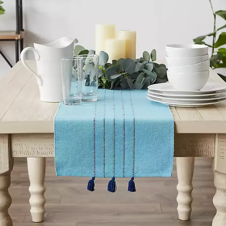 Table Linens-Kirklands Home Thera Stripe Table Runner Blue