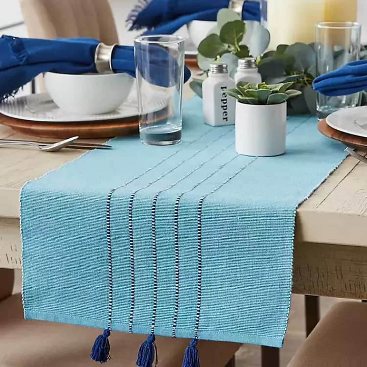 Table Linens-Kirklands Home Thera Stripe Table Runner Blue