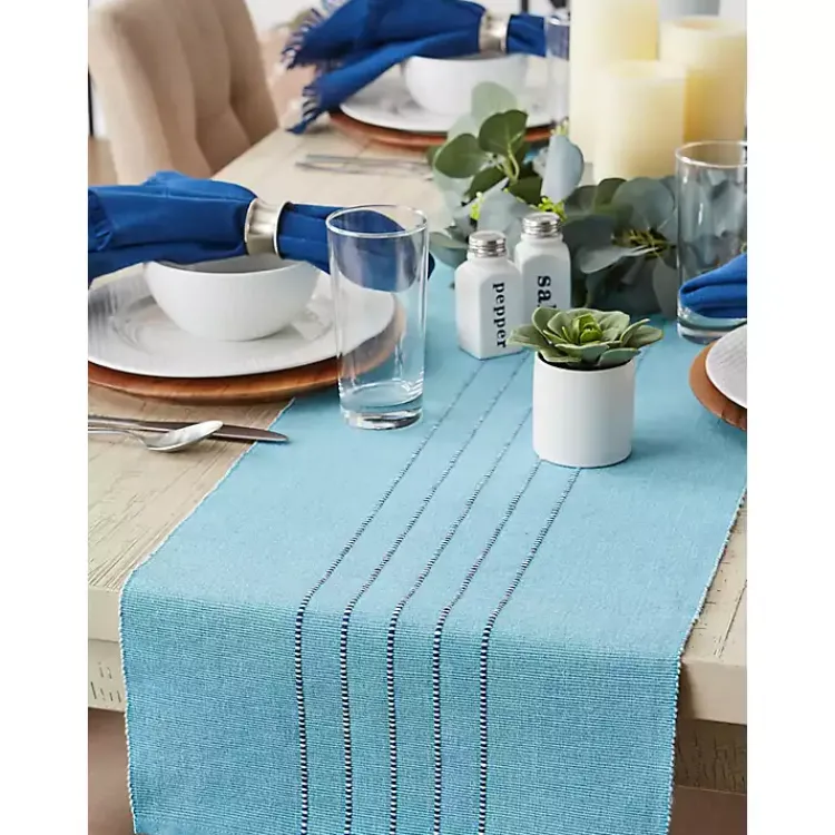 Table Linens-Kirklands Home Thera Stripe Table Runner Blue