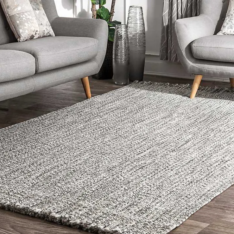Area Rugs-Kirklands Home Braided Area Rug with Tassels, 10x14 Gray