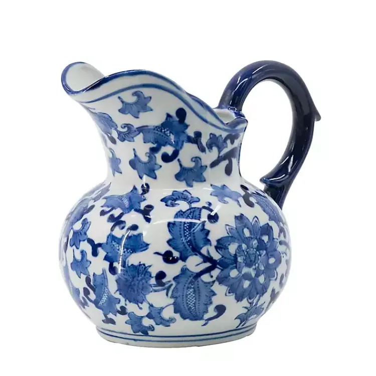 Kitchen Accessories-Kirklands Home Blue and White Floral Ceramic Pitcher