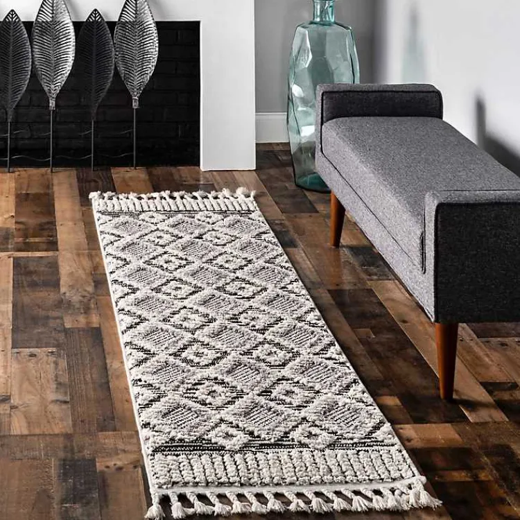 Area Rugs-Kirklands Home Gray Checkered Tiles Area Rug with Tassels, 5x7