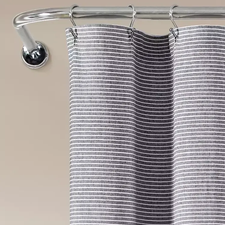 Shower Curtains-Kirklands Home Button and Stripe Shower Curtain Gray