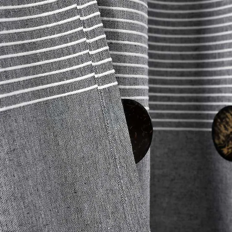 Shower Curtains-Kirklands Home Button and Stripe Shower Curtain Gray