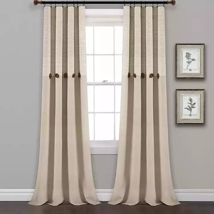 Curtains & Drapes-Kirklands Home Linen Button and Stripe Curtain Panel Set, 95 in.