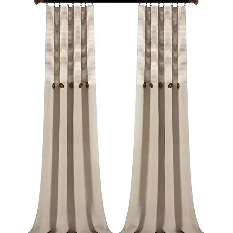 Curtains & Drapes-Kirklands Home Linen Button and Stripe Curtain Panel Set, 95 in.