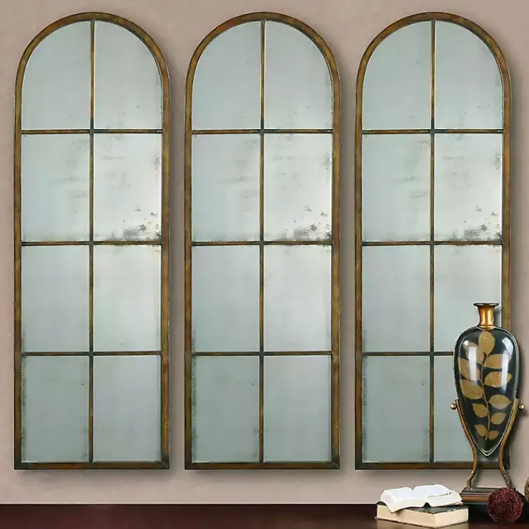 Decorative Mirrors-Kirklands Home Antique Gold Arched Metal Mirror