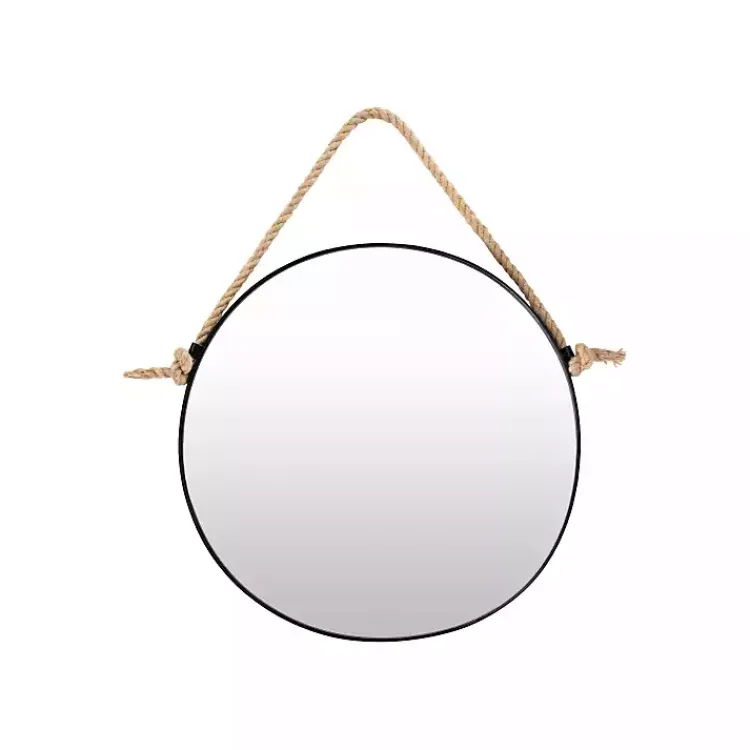 Framed Mirrors-Kirklands Home Black Round Framed Mirror with Rope