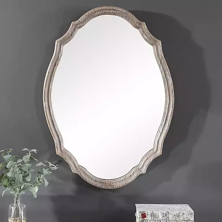 Decorative Mirrors-Kirklands Home Natural Wood Distressed Curved Frame Mirror