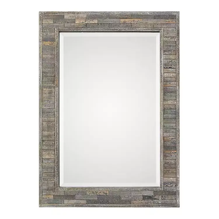 Decorative Mirrors-Kirklands Home Distressed Charcoal Wooden Wall Mirror