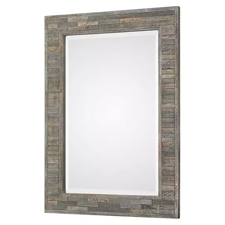 Decorative Mirrors-Kirklands Home Distressed Charcoal Wooden Wall Mirror