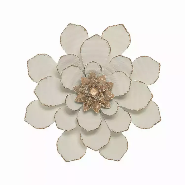 Wall Plaques-Kirklands Home and Gold Metal Flower Small Wall Plaque White