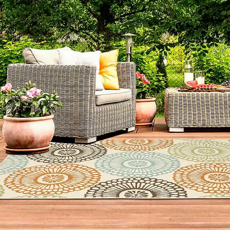 Outdoor Rugs-Kirklands Home Blue and Orange Circles Outdoor Area Rug, 6x9