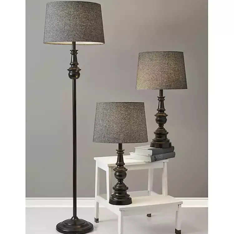 Table Lamps-Kirklands Home Black Lucas 3-pc. Table and Floor Lamp Set Gray