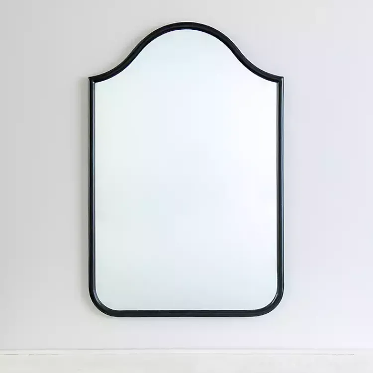 Framed Mirrors-Kirklands Home Black Metal Linear Wave Mirror