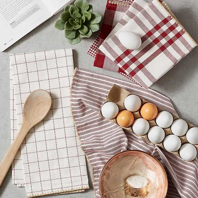 Kitchen Accessories-Kirklands Home Red & White Woven Patterns 5-pc. Dish Towel Set