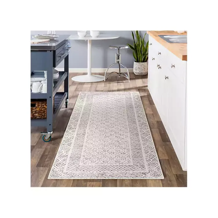 Area Rugs-Kirklands Home Gray and Cream Border Harrah Runner