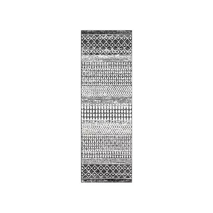 Area Rugs-Kirklands Home and White Moroccan Pattern Runner, 2x10 Gray