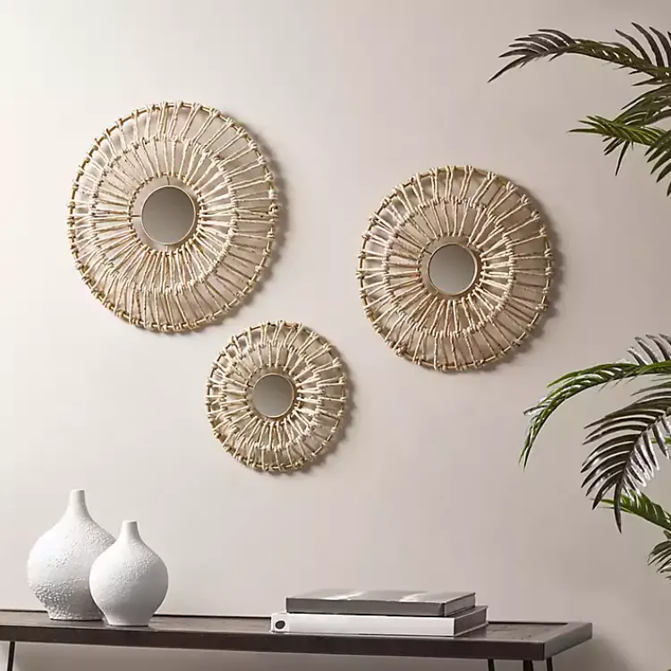 Decorative Mirrors-Kirklands Home Corn Husk Wrapped Mirrors, Set of 3