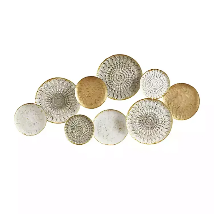 Wall Plaques-Kirklands Home Gray White Metal Connected Circle Wall Plaque Gold