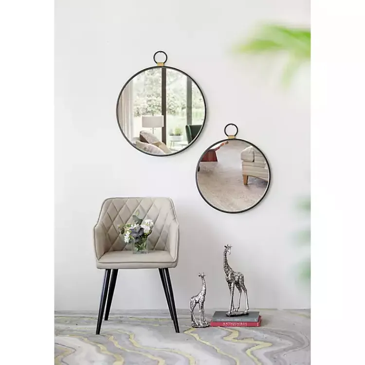 Decorative Mirrors-Kirklands Home Black Metal Round Top Loop Wall Mirror
