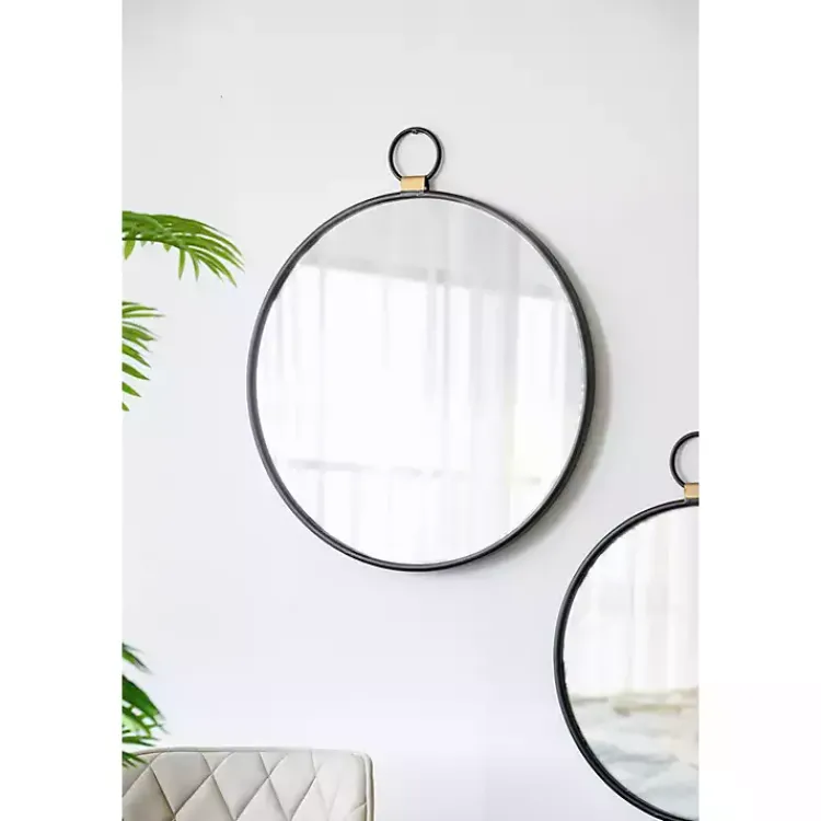 Decorative Mirrors-Kirklands Home Black Metal Round Top Loop Wall Mirror