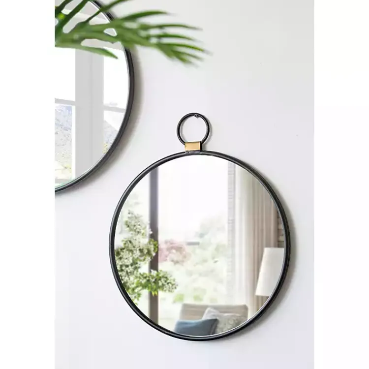 Decorative Mirrors-Kirklands Home Black Metal Frame Round Loop Wall Mirror