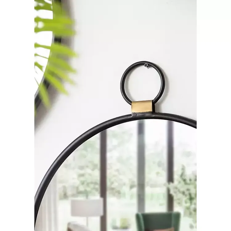 Decorative Mirrors-Kirklands Home Black Metal Frame Round Loop Wall Mirror