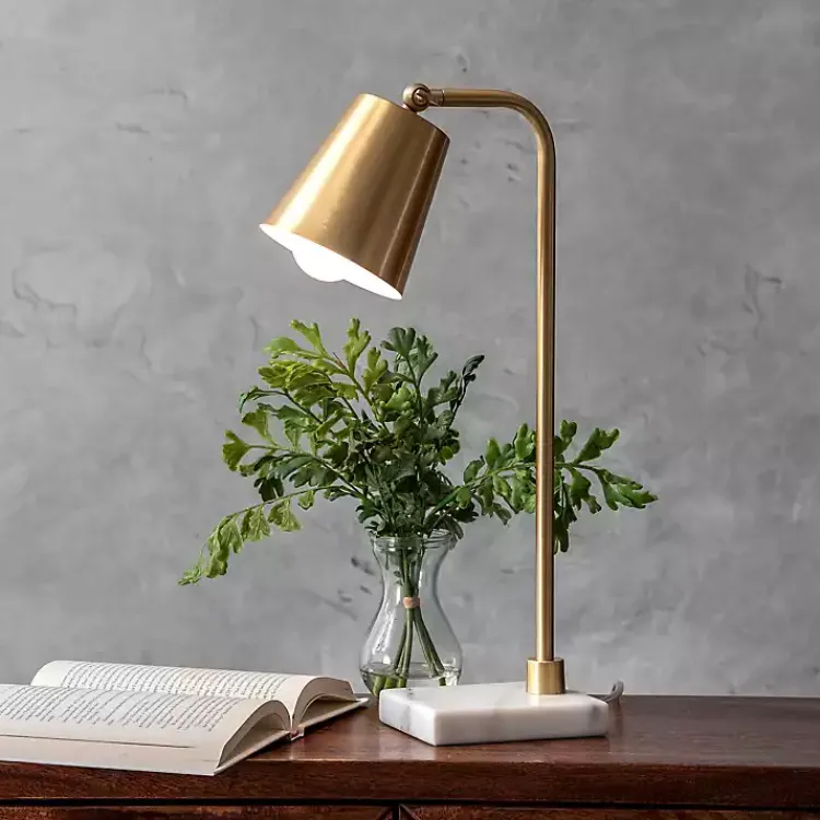 Table Lamps-Kirklands Home Brass Cone Desk Lamp with Marble Base Gold