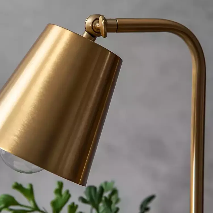 Table Lamps-Kirklands Home Brass Cone Desk Lamp with Marble Base Gold