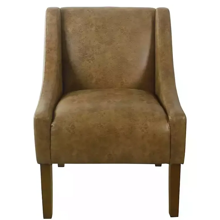 Accent Chairs-Kirklands Home Vintage Faux Leather Swoop Accent Chair Brown