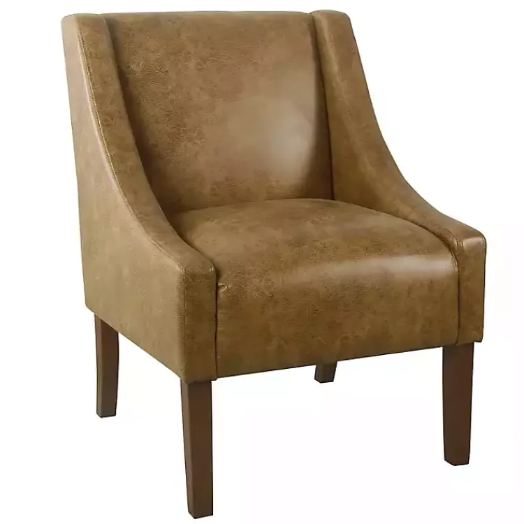 Accent Chairs-Kirklands Home Vintage Faux Leather Swoop Accent Chair Brown