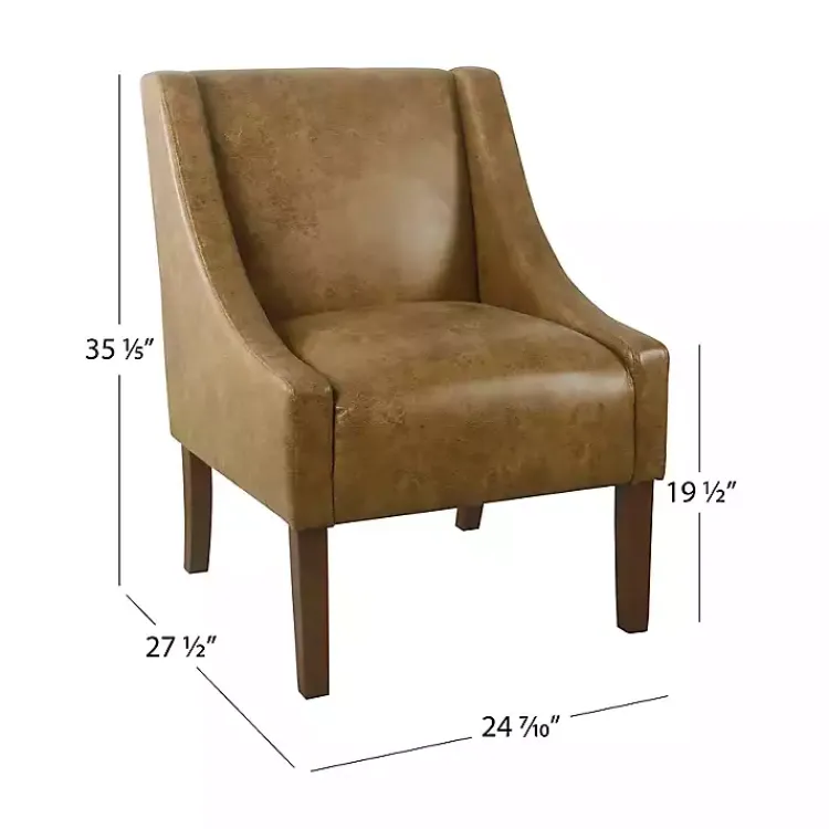 Accent Chairs-Kirklands Home Vintage Faux Leather Swoop Accent Chair Brown