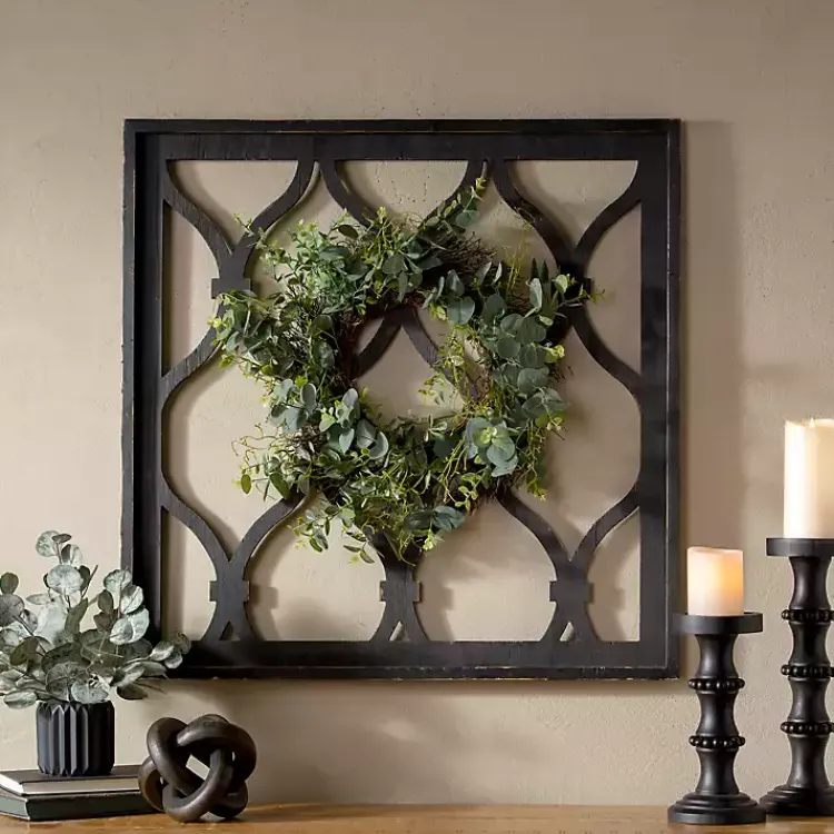 Wall Plaques-Kirklands Home Eucalyptus Wreath Trellis Plaque Black