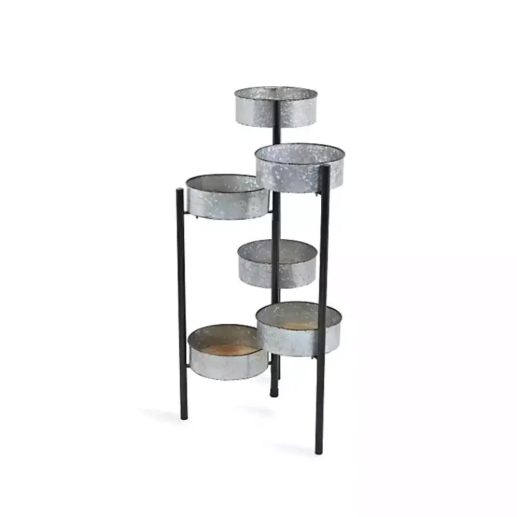 Planters-Kirklands Home Metal and Wood 6-Pot Folding Plant Stand