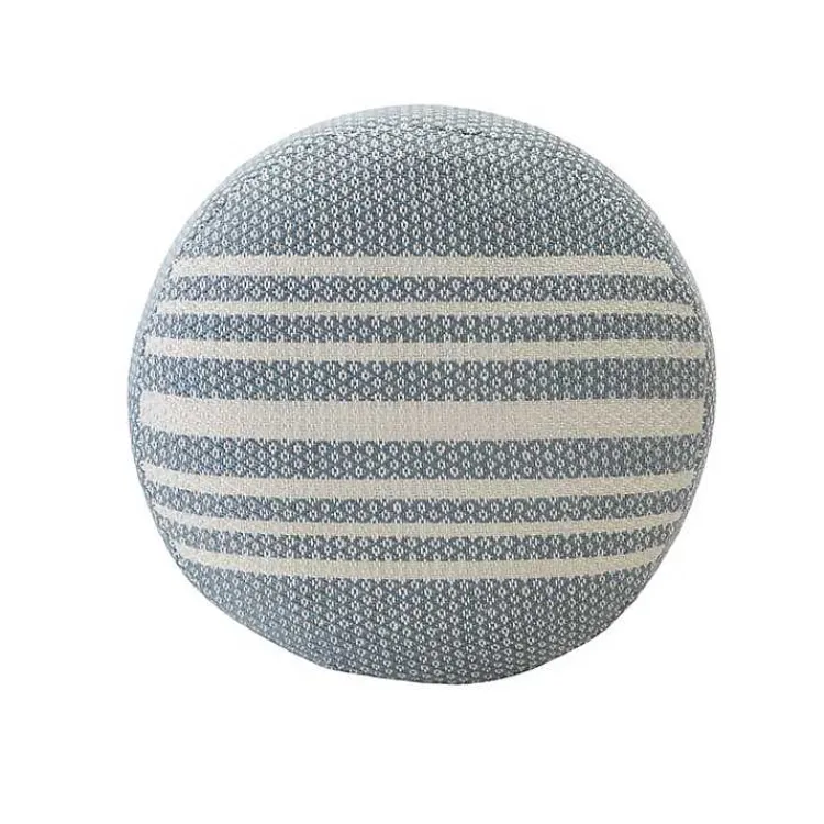 Outdoor Cushions & Pillows-Kirklands Home Soft Blue Simple Stripe Outdoor Pouf