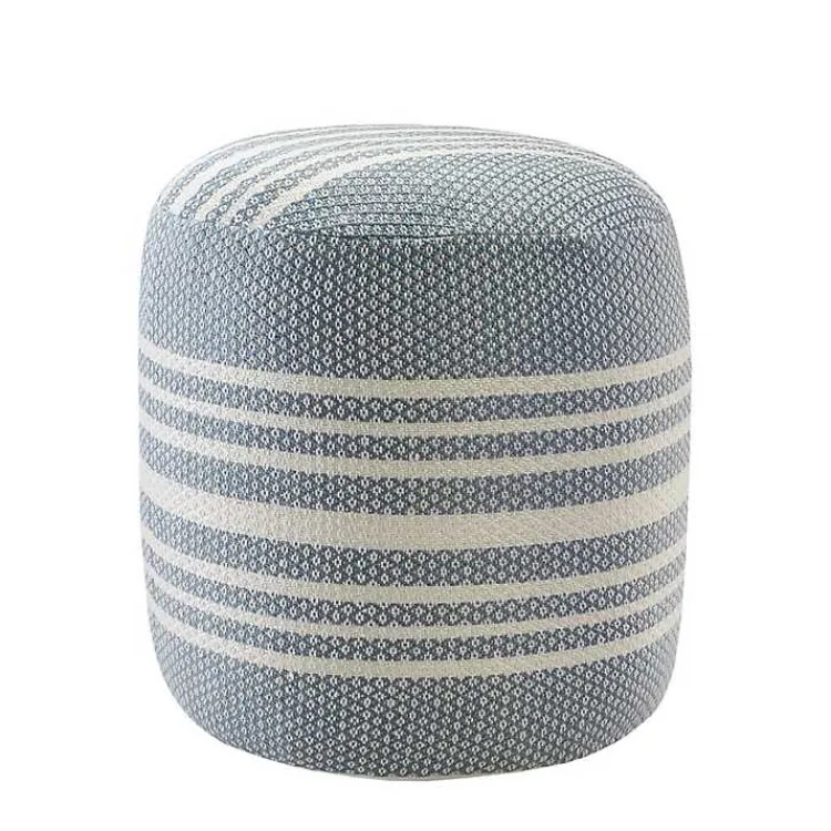Outdoor Cushions & Pillows-Kirklands Home Soft Blue Simple Stripe Outdoor Pouf