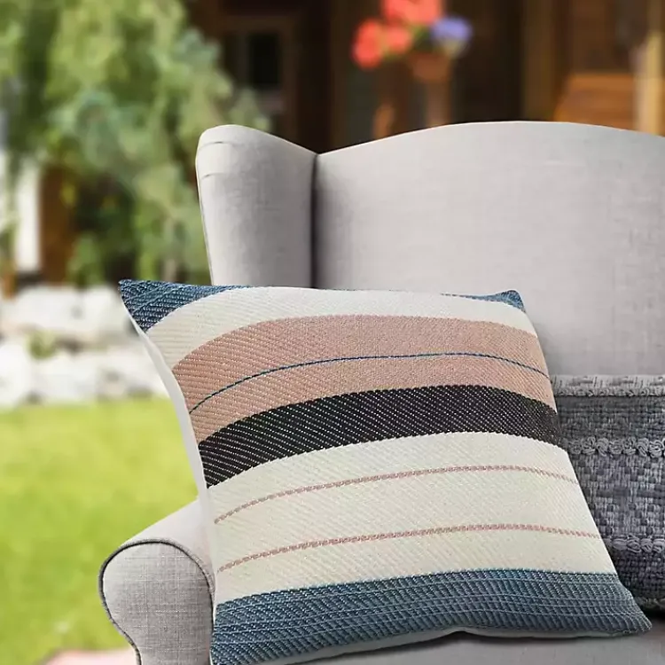 Outdoor Cushions & Pillows-Kirklands Home Neutral Striped Outdoor Pillow