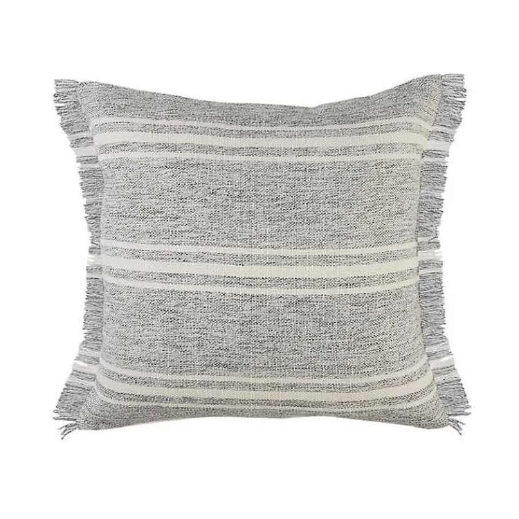 Outdoor Cushions & Pillows-Kirklands Home Gray and White Triple Stripe Outdoor Pillow