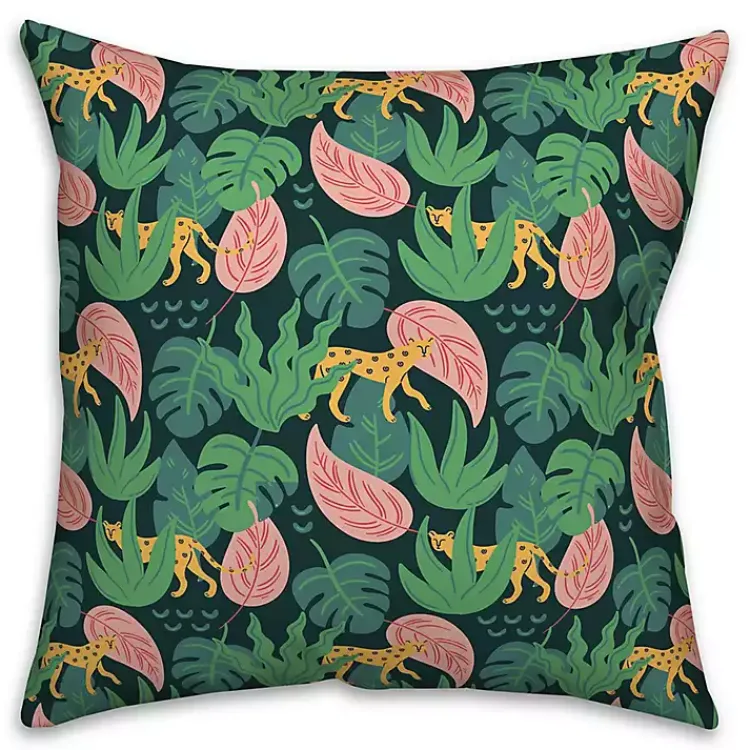 Outdoor Cushions & Pillows-Kirklands Home Cheetahs and Leaves Outdoor Pillow