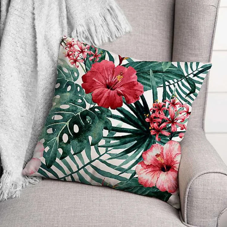 Outdoor Cushions & Pillows-Kirklands Home Tropical Flowers Outdoor Pillow