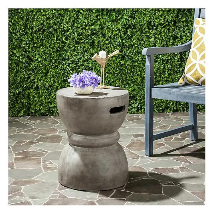 Outdoor Tables-Kirklands Home Dark Drum Accent Table with Handles Gray