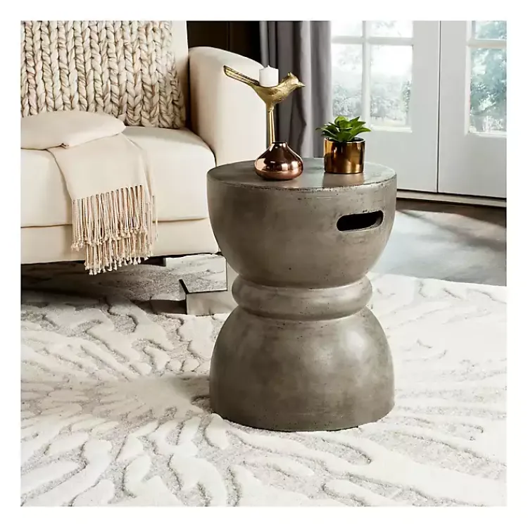 Outdoor Tables-Kirklands Home Dark Drum Accent Table with Handles Gray