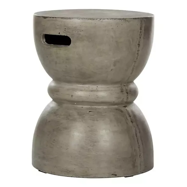 Outdoor Tables-Kirklands Home Dark Drum Accent Table with Handles Gray