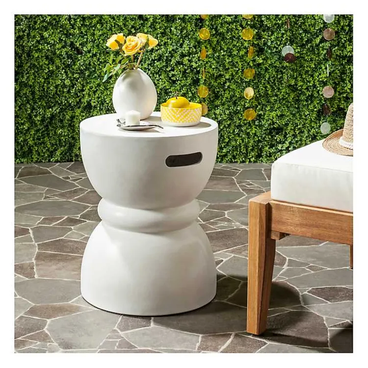 Outdoor Tables-Kirklands Home Drum Accent Table with Handles Ivory