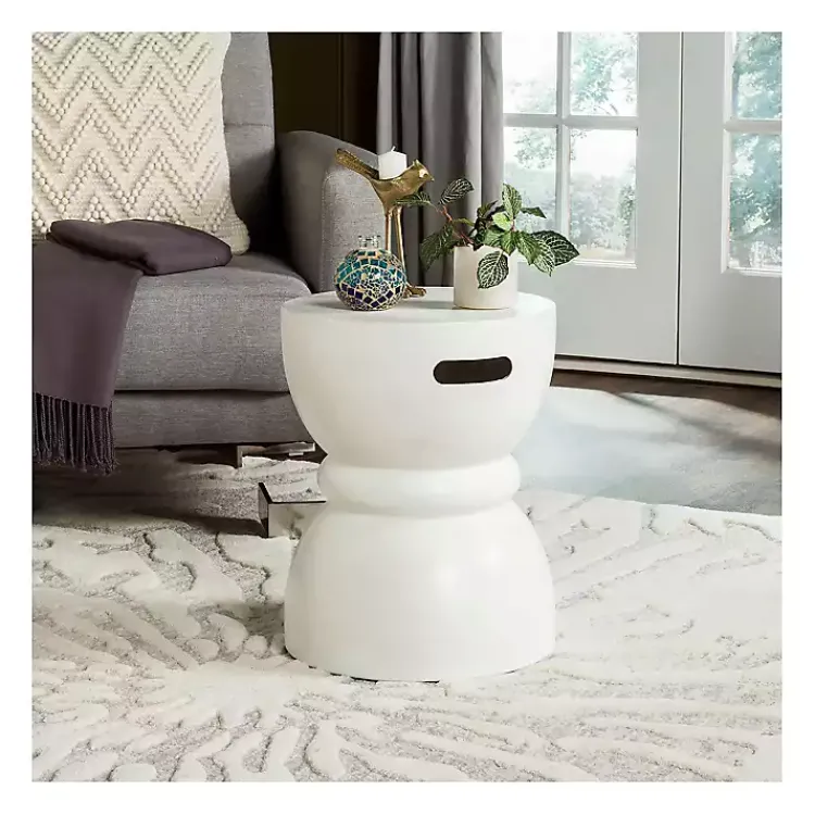 Outdoor Tables-Kirklands Home Drum Accent Table with Handles Ivory