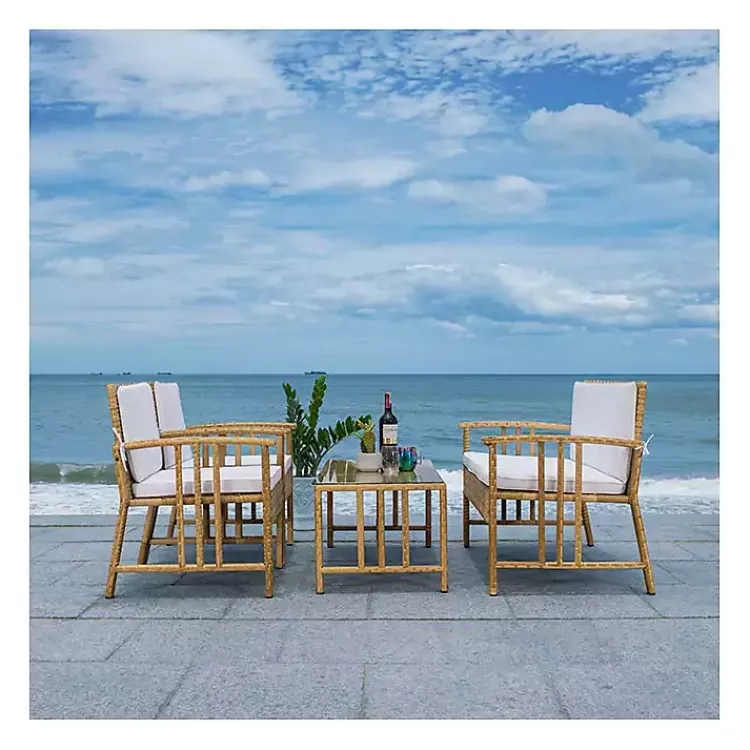 Outdoor Sets-Kirklands Home Natural Woven Wicker 4-pc. Outdoor Living Set Tan