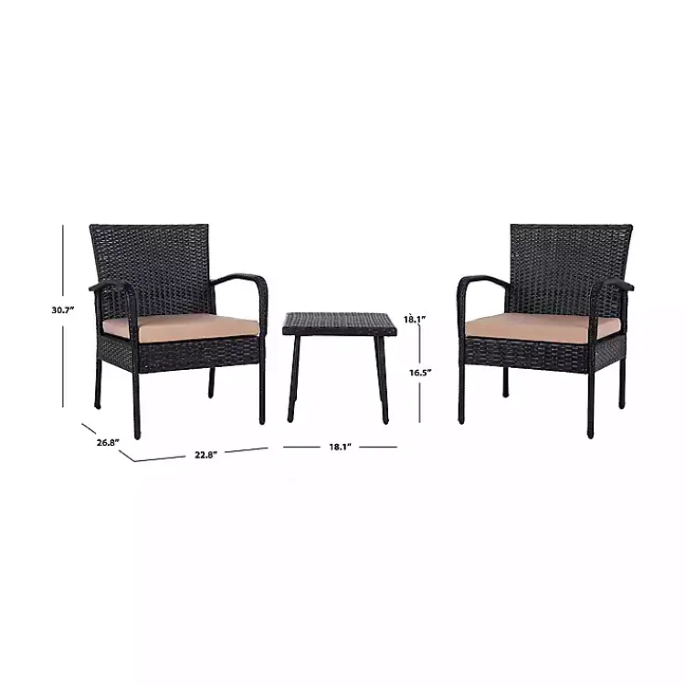 Outdoor Sets-Kirklands Home Wicker 3-pc. Patio Set with Beige Cushions Black