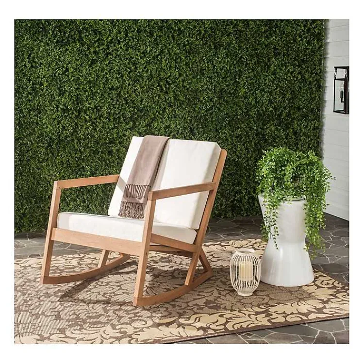 Outdoor Seating-Kirklands Home Eucalyptus Wood with Beige Cushion Rocking Chair Ivory