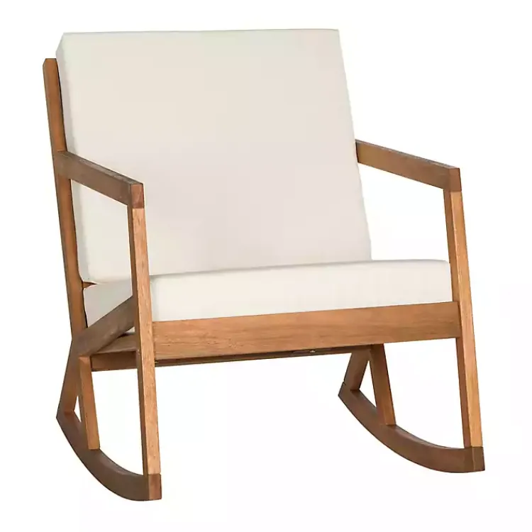 Outdoor Seating-Kirklands Home Eucalyptus Wood with Beige Cushion Rocking Chair Ivory